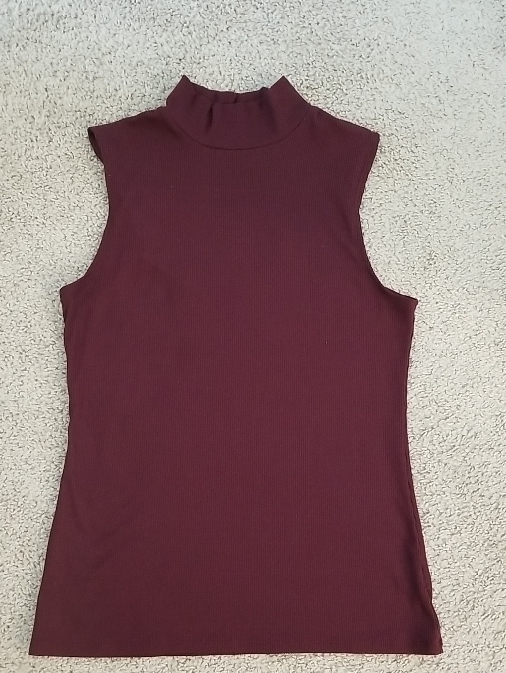 No Boundaries Sleeveless Mock Neck Ribbed Tank Top - Burgundy